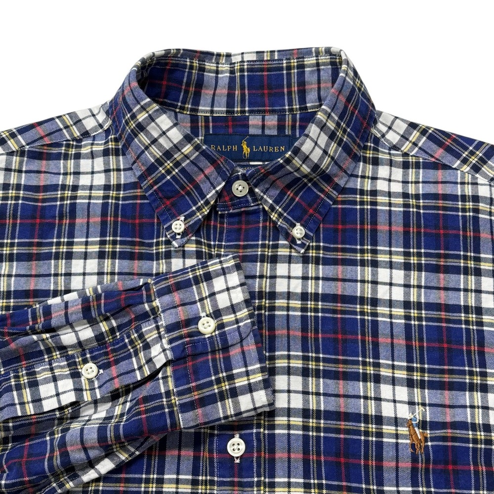 Ralph Lauren Plaid Flannel Button Down Shirt Mens Large Classic Blue Long Sleeve